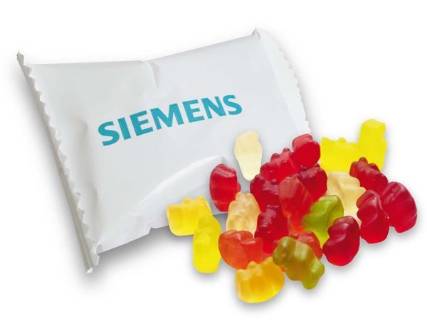 Želatinoví medvídci v sáčku s potiskem loga – reklamní sladkosti s vlastním potiskem